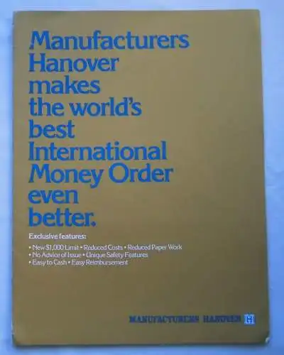 Seltenes Scheckvordruck Muster Manufacturers Hanover New York um 1980 (132943)