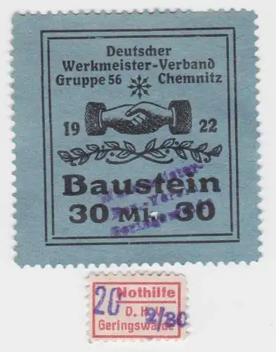 Seltene 30 Mark Baustein Marke Chemnitz dt.Werkmeister verband 1922 (60586)