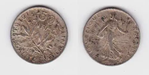 50 Centimes Silber Münze Frankreich 1919 ss (152704)