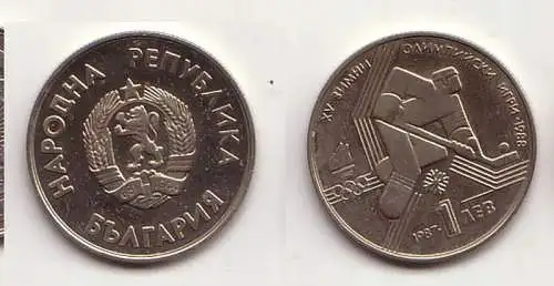 1 Lewa Nickel Münze Bulgarien 1987 Olympia 1988 Eishockeyspieler (114466)