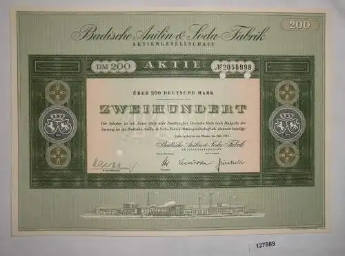 200 Mark Aktie Badische Anilin & Soda Fabrik AG Ludwigshafen Juli 1955 (127689)