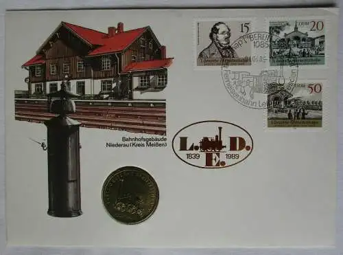 DDR Numisbrief mit 5 Mark Ferneisenbahn Saxonia 1988 (103832)