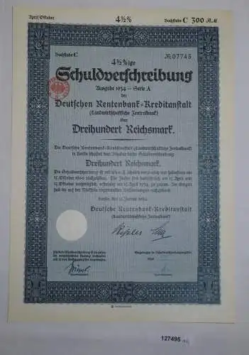 300 Reichsmark Schuldverschreibung Dt.Rentenbank Kreditanstalt Berlin (127495)