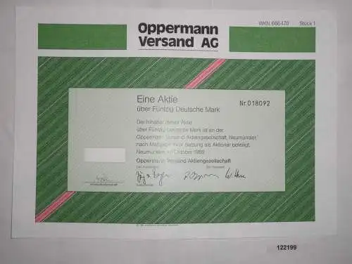 50 Mark Aktie Oppermann Versand AG Neumünster Oktober 1988 (122199)