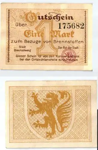 1 Mark Banknote zum Bezug von Brennstoffen Stadt Braunschweig (123902)