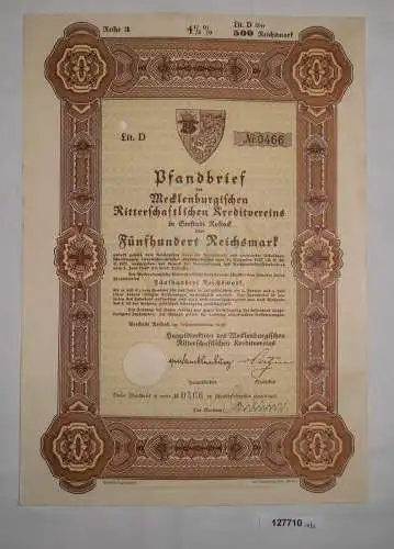 500 RM Pfandbrief Mecklenburgisch Ritterschaftl. Kreditverein Rostock (127710)