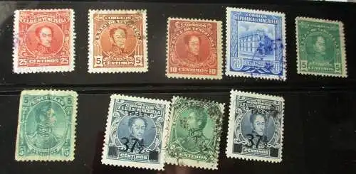 Kleine Briefmarkensammlung mit 9 alten Briefmarken Venezuela (140707)