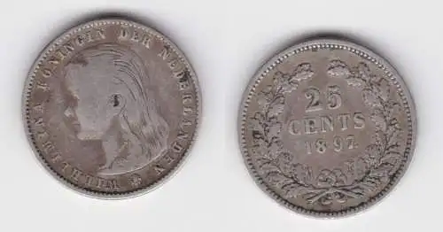 25 Cent Silber Münze Niederlande 1897 Wilhelmina f.ss (137688)