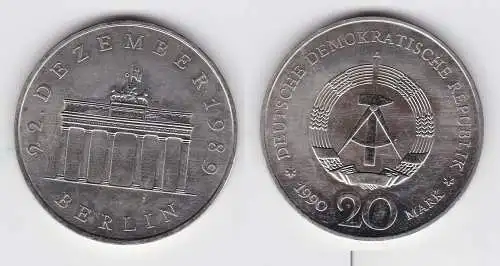 DDR Gedenk Münze 20 Mark Brandenburger Tor 1990 Stempelglanz (125548)