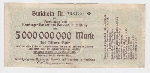 5 Milliarden Mark Banknote Vereinigung von Hamburger Banken 12.10.1923 (150300)