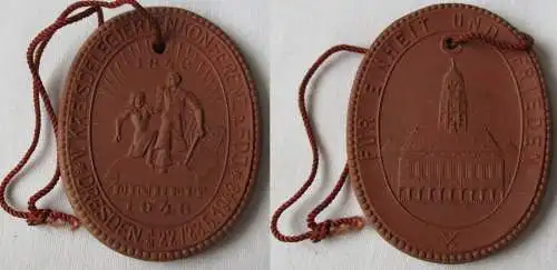 Seltene Meissner Porzellan Medaille FDJ Konferenz Dresden 1948 (149708)