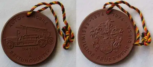 DDR Medaille Meissner Porzellan Freiwillige Feuerwehr Riesa 1874-1974 (149844)