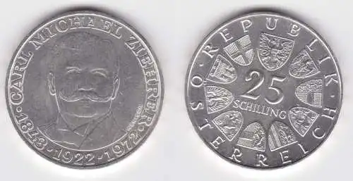 25 Schilling Silber Münze Österreich 1972 Carl Michael Zierer 1843-1922 (151110)