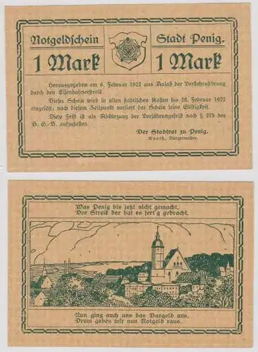 Seltene Banknote Notgeld 1 Mark Stadt Penig 6.2.1922 (132475)