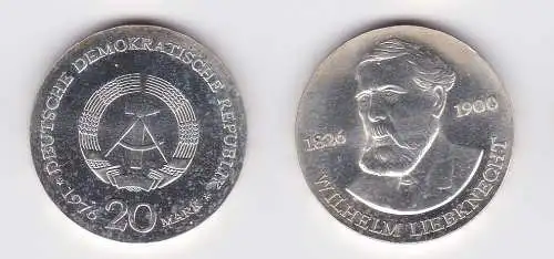 DDR Gedenk Münze 20 Mark Wilhelm Liebknecht 1976 Silber (128484)