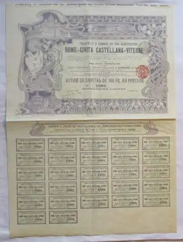 100 Francs Aktie Tramway Rome-Civita Castellana-Viterbo 1907 Brüssel (126334)