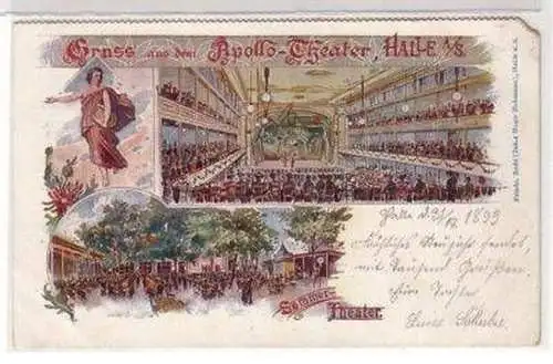 48080 Ak Lithographie Gruß aus Halle Apollo Theater 1899