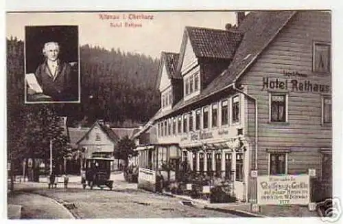 05763 Ak Altenau im Oberharz Hotel Rathaus um 1920