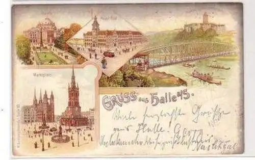 47538 Ak Lithographie Gruß aus Halle an der Saale 1897