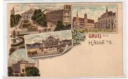 47555 Ak Lithographie Gruß aus Halle an der Saale um1900