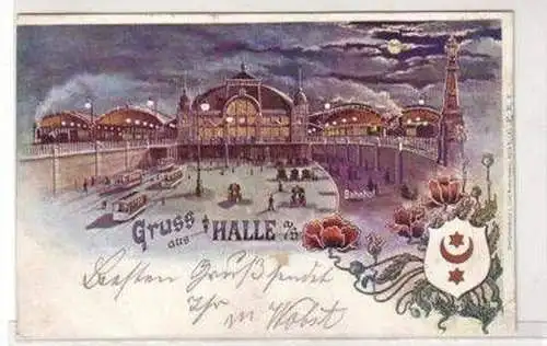 48154 Ak Lithographie Gruß aus Halle Bahnhof 1899