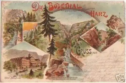 16645 Ak Lithographie Gruß aus dem Bodethal Harz 1898