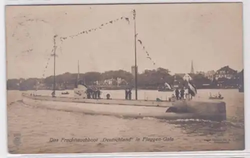 55954 Foto Ak Das Frachttauchboot 'Deutschland' in Flaggen-Gala 1916