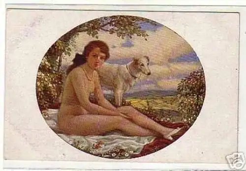 02875 Ak Erotik Nacktes Mädchen mit Hund um 1920