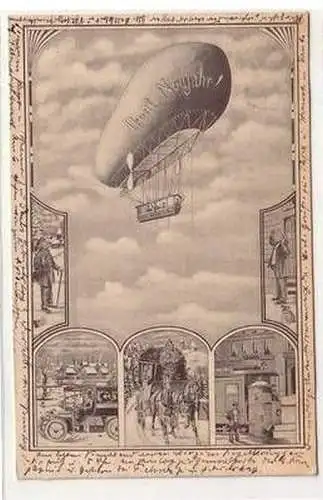 57729 Ak Prosit Neujahr! Transportmittel Deutsche Post mit Zeppelin 1909