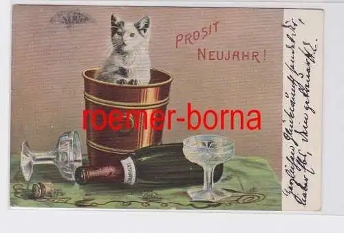 81017 Ak Prosit Neujahr! Katze im Sektkühler 1905