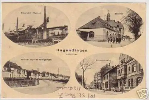 10535 Ak Hagendingen Lothringen Bahnhof usw. 1915