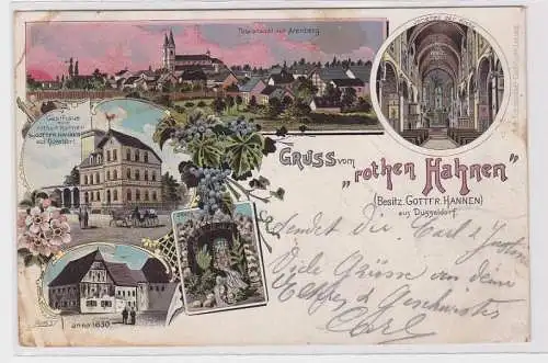 90016 Ak Lithographie Gruß vom Gasthof 'Rothen Hahnen' aus Düsseldorf 1901