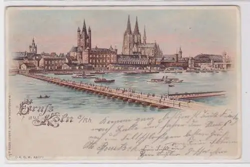 71955 AK Gruß aus Köln am Rhein - Stadtansicht mit Kölner Dom, Bahnhof 1899