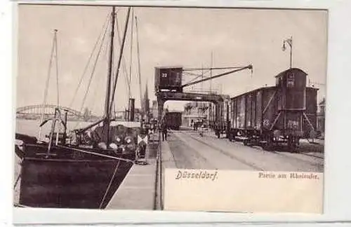 43643 Ak Düsseldorf Partie am Rheinufer um 1910