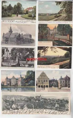 76810/9 Ak Bückeburg Palais, Schloßbrücke, Panorama, Rathaus usw. um 1910