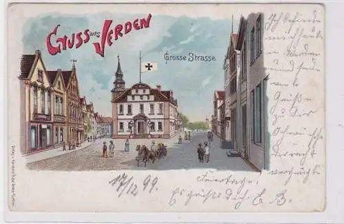 91388 Ak Lithographie Gruß aus Verden grosse Strasse 1899