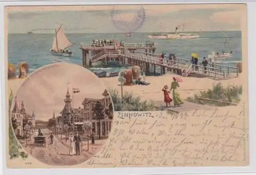 90935 Ak Lithographie Ostseebad Zinnowitz Seebrücke 1899