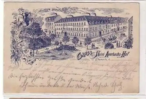 09438 Ak Gruß aus dem Hotel Auerbachs Hof Chemnitz 1902