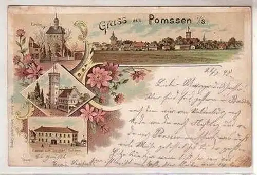 53124 Ak Lithographie Gruß aus Pomssen in Sachsen 1908