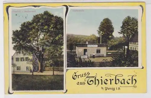 88610 AK Gruss aus Thierbach b. Penig i. Sa, Haltestelle & Friedrich's Restauran