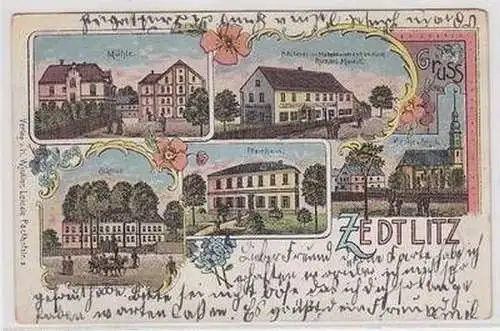 02849 Ak Lithographie Gruß aus Zedlitz bei Borna 1905