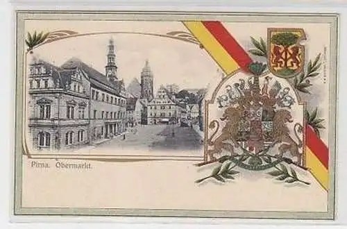 42766 Wappen Ak Lithographie Pirna Obermarkt 1913