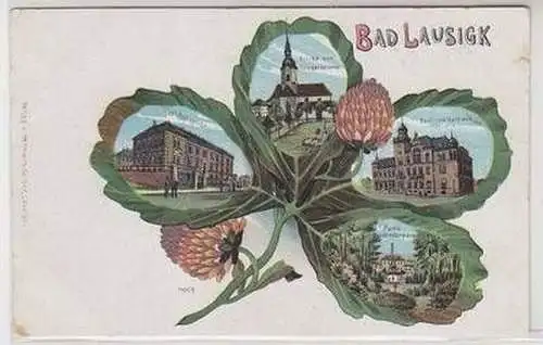 57032 Kleeblatt Ak Lithographie Gruß aus Bad Lausick 1917