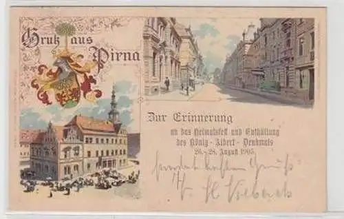 57033 Ak Lithographie Gruß aus Pirna Erinnerung an das Heimatfest 1905