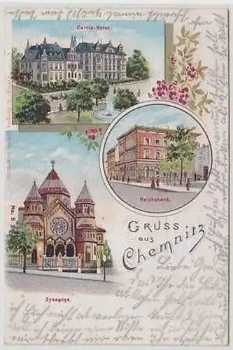 44533 Ak Lithographie Gruß aus Chemnitz Synagoge 1909