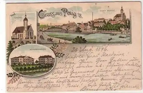 52710 Ak Lithographie Gruß aus Penig in Sachsen 1896