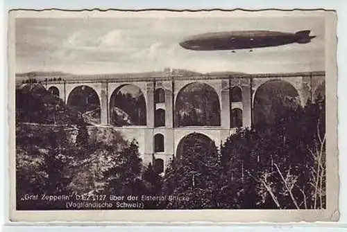 45046 Ak Zeppelin LZ 127 über der Elstertal Brücke 1930