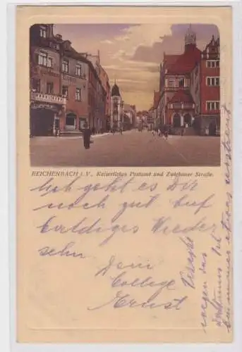 93905 Feldpost Ak Reichenbach i.V. kaiserl. Postamt und Zwickauer Strasse 1916