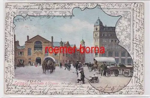 88201 Ak Lithografie Leipzig Markthalle & Strasse 1904