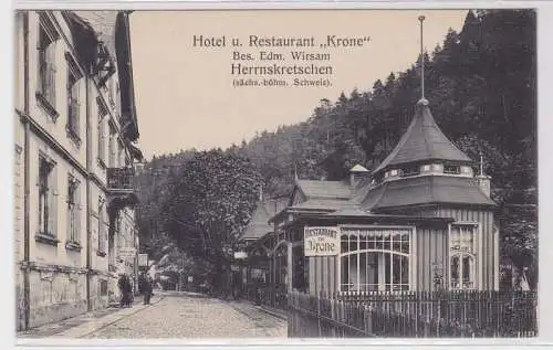 89076 Ak Herrnskretschen Hotel & Restaurant 'Krone' um 1910